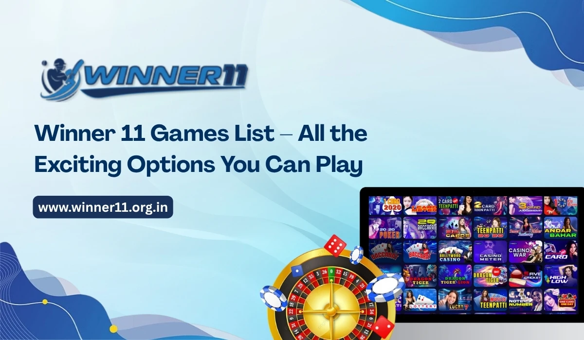 Winner11 app homepage with gaming and betting options